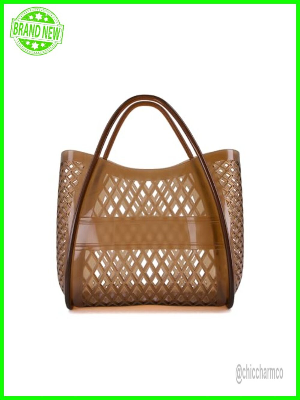 Clear Jelly Tote Bag Lightweight Waterproof Open Top Lattice Cutout Beach Purse